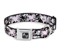 Dog Collar Bone Heart & Cross Bones w/Skulls & Splatter Black/White WIDE-Medium