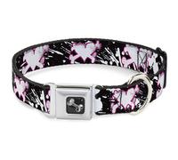 Dog Collar Bone Heart & Cross Bones w/Splatter Black/White WIDE-Medium 16-23"