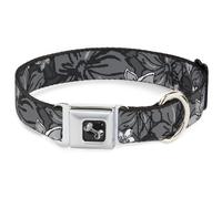 Dog Collar Bone Hibiscus Collage Gray Shades WIDE-Medium 16-23"