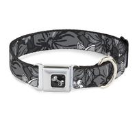 Dog Collar Bone Hibiscus Collage Gray Shades WIDE-Medium 16-23"