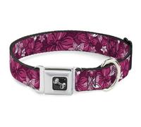 Dog Collar Bone Hibiscus Collage Pink Shades WIDE-Medium 16-23"