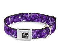 Dog Collar Bone Hibiscus Collage Purple Shades WIDE-Medium 16-23"