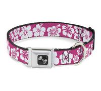 Dog Collar Bone Hibiscus Neon Pink/White WIDE-Medium 16-23"