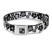 Dog Collar Bone Hibiscus White/Black Medium 11-16.5"