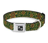 Dog Collar Bone Holiday Holly Green/Gold/Red Large 15-24"