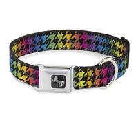 Dog Collar Bone Houndstooth Black/Rainbow Large 15-24"