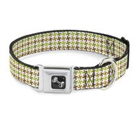 Dog Collar Bone Houndstooth White/Green/Brown Small 9.5-13"