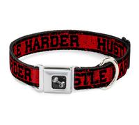 Dog Collar Bone HUSTLE HARDER/Stripes Weathered Red/Black WIDE-Medium 16-23"
