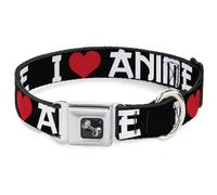 Dog Collar Bone I "Heart" ANIME Bold Black/White/Red WIDE-Large 20-31"