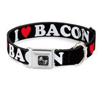 Dog Collar Bone I "HEART" BACON Black/White/Red WIDE-Large 20-31"