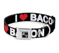 Dog Collar Bone I "HEART" BACON Text Black/White/Red Text Medium 11-16.5"