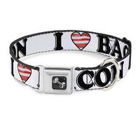 Dog Collar Bone I "Heart" BACON White/Black/Bacon Medium 11-16.5"
