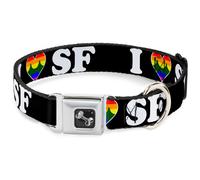 Dog Collar Bone I "HEART BRIDGE" SF Black/White/Rainbow WIDE-Medium 16-23"