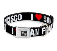 Dog Collar Bone I "HEART" SAN FRANCISCO Black/White/Red Large 15-24"