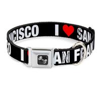 Dog Collar Bone I "HEART" SAN FRANCISCO Black/White/Red WIDE-Large 20-31"