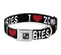 Dog Collar Bone I "Heart" ZOMBIES Bloody Splatter Black/White/Red WIDE-Medium 16
