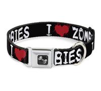 Dog Collar Bone I "Heart" ZOMBIES Bloody Splatter Black/White/Red WIDE-Small 13-