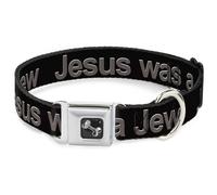 Dog Collar Bone JESUS WAS A JEW Black/Gray Large 15-24"