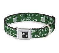 Dog Collar Bone KEEP CALM AND DRINK ON/Beer Green/White WIDE-Large 20-31"