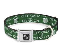 Dog Collar Bone KEEP CALM AND DRINK ON/Beer Green/White WIDE-Large 20-31"