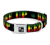 Dog Collar Bone KEEP CALM AND SMOKE UP Black/Rasta WIDE-Small 13-17"