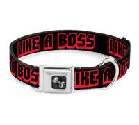 Dog Collar Bone LIKE A BOSS Black/Red WIDE-Small 13-17"