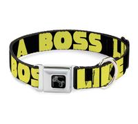 Dog Collar Bone LIKE A BOSS Black/Yellow Medium 11-16.5"