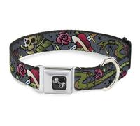 Dog Collar Bone Live Hard Die Young Gray WIDE-Large 20-31"