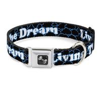 Dog Collar Bone LIVING THE DREAM Black/Blue/White WIDE-Large 20-31"