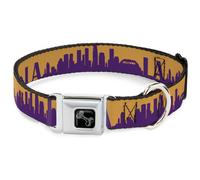 Dog Collar Bone Los Angeles Solid Skyline/LA Gold/Purple WIDE-Small 13-17"