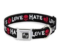 Dog Collar Bone Love/Hate Black/White/Fuchsia Small 9.5-13"