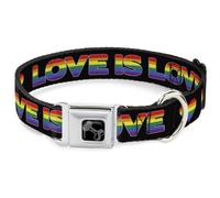 Dog Collar Bone LOVE IS LOVE/Heart Black/Rainbow Large 15-24"