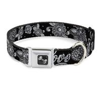 Dog Collar Bone Love Kills Black/White WIDE-Large 20-31"