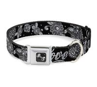 Dog Collar Bone Love Kills Black/White WIDE-Large 20-31"