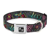 Dog Collar Bone Love Kills Gray WIDE-Large 20-31"