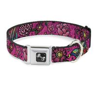 Dog Collar Bone Love Kills Pink WIDE-Large 20-31"