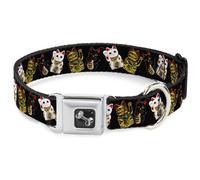 Dog Collar Bone Maneki Neko Lucky Cats Gold/Black/White Medium 11-16.5"
