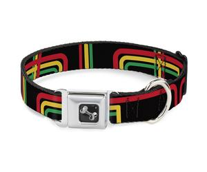 Dog Collar Bone Maze Lines Black/Rasta WIDE-Medium 16-23"