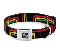 Dog Collar Bone Maze Lines Black/Rasta WIDE-Small 13-17"