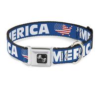 Dog Collar Bone 'MERICA/USA Silhouette Blue/White/US Flag WIDE-Medium 16-23"