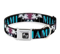 Dog Collar Bone MIAMI/Palm Trees Black/White/PinkTeal Large 15-24"
