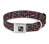 Dog Collar Bone Mini Hearts Black/Multi Neon WIDE-Medium 16-23"