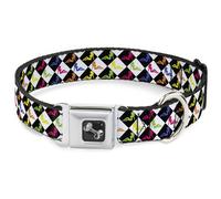 Dog Collar Bone Mud Flap Girl Diamonds Black/White/Multi Neon Large 15-24"