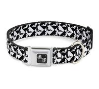 Dog Collar Bone Mud Flap Girl Diamonds Black/White WIDE-Large 20-31"