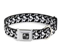 Dog Collar Bone Mud Flap Girl Diamonds Black/White WIDE-Smalll 13-17"