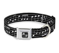 Dog Collar Bone Music Notes Black/White WIDE-Medium 16-23"