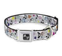 Dog Collar Bone Music Notes Stars White/Black/Multi Color WIDE-Small 13-17"