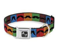 Dog Collar Bone Mustaches Multi Color Blocks/Black WIDE-Medium 16-23"