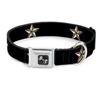 Dog Collar Bone Nautical Star Black/White/Rainbow WIDE-Large 20-31"