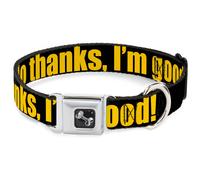 Dog Collar Bone NO THANKS, I'M GOOD Black/Gold WIDE-Large 20-31"